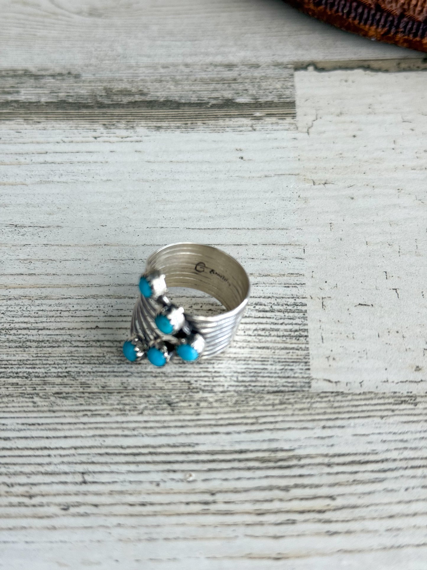 Native American 9 Wire Turquoise Ring 7.5