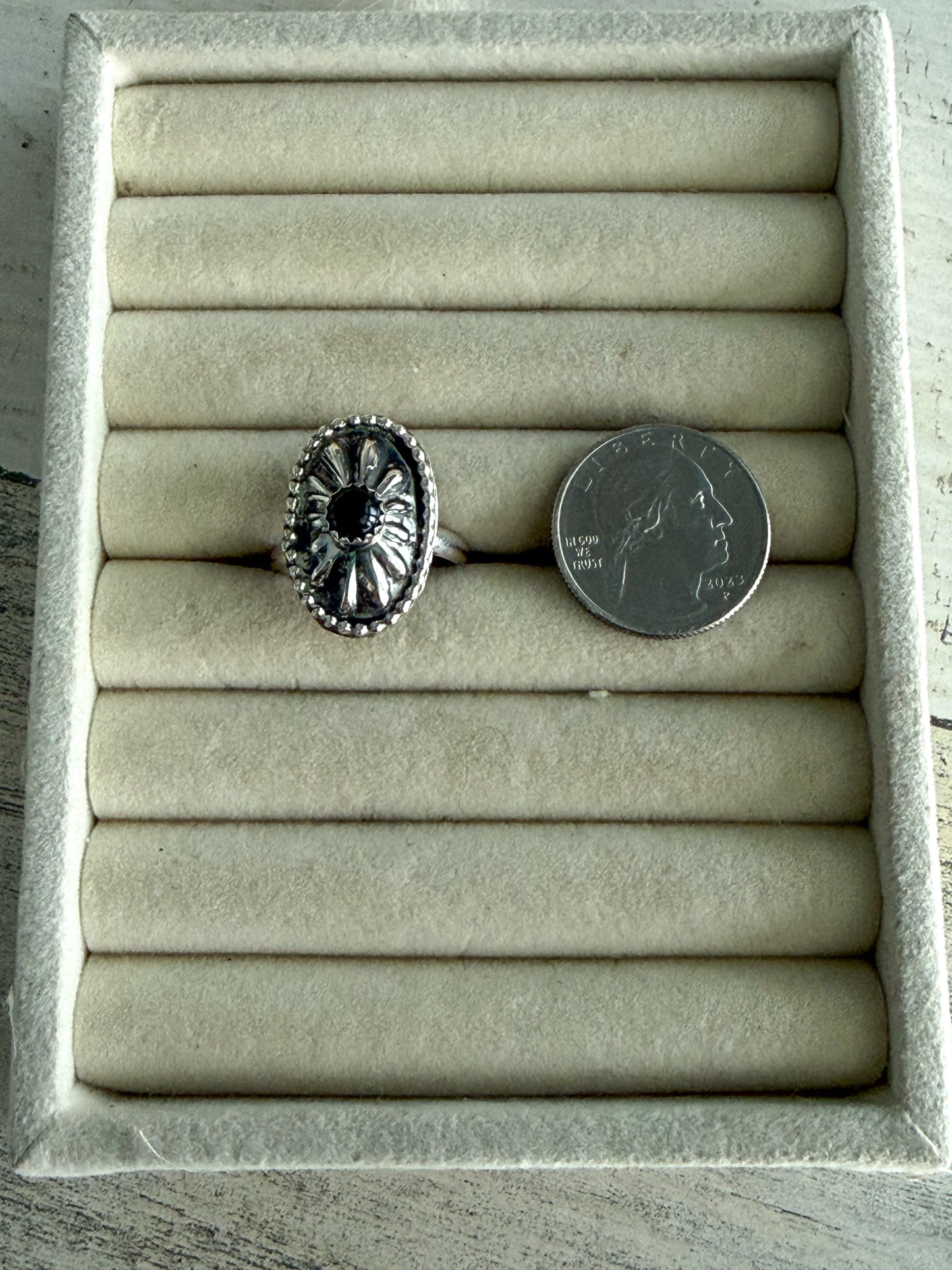 Native American Black Onyx Adjustable Concho Ring