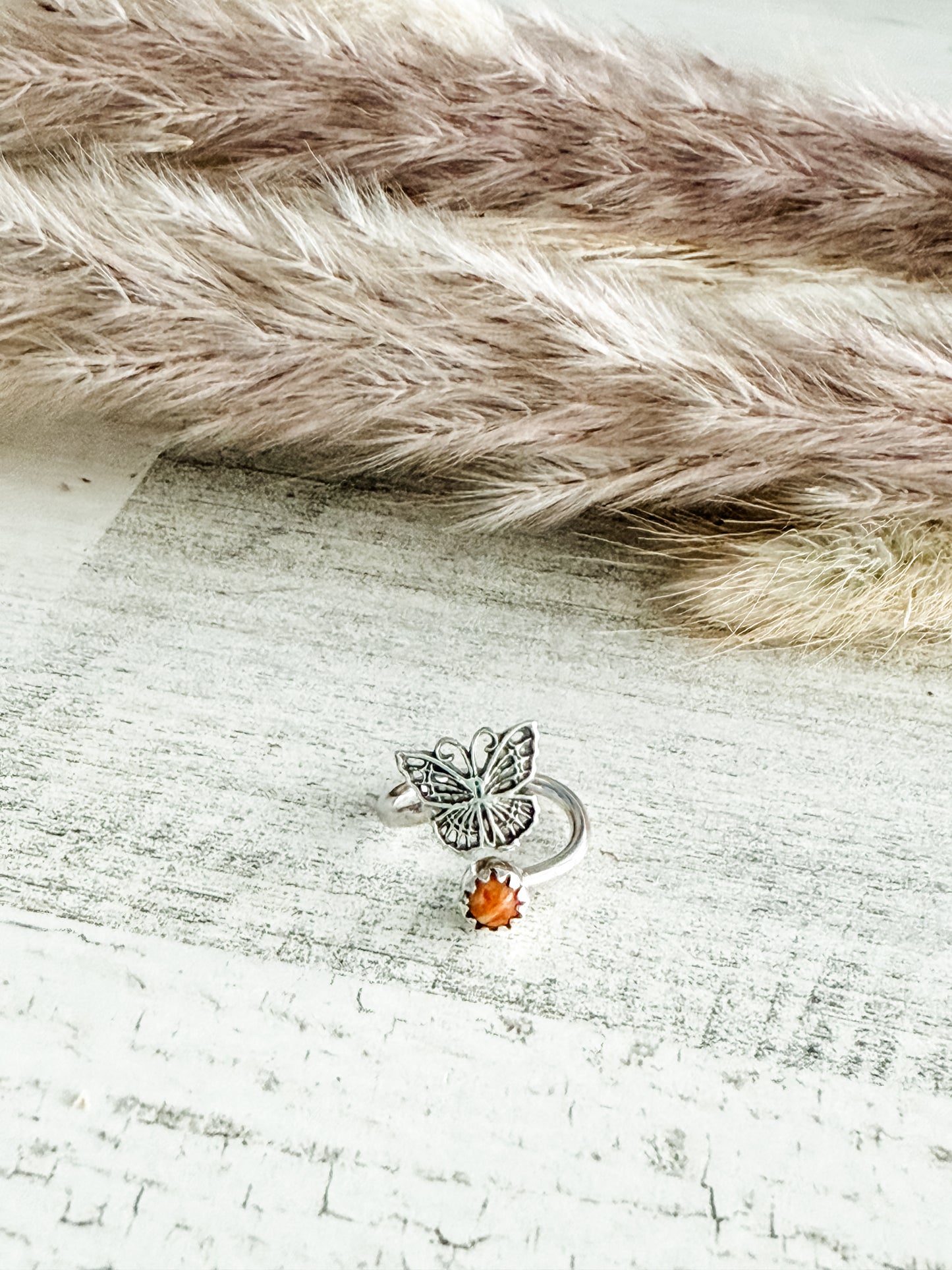 Native American Orange Spiny Butterfly Adjustable Toe/Pinky Tip Ring