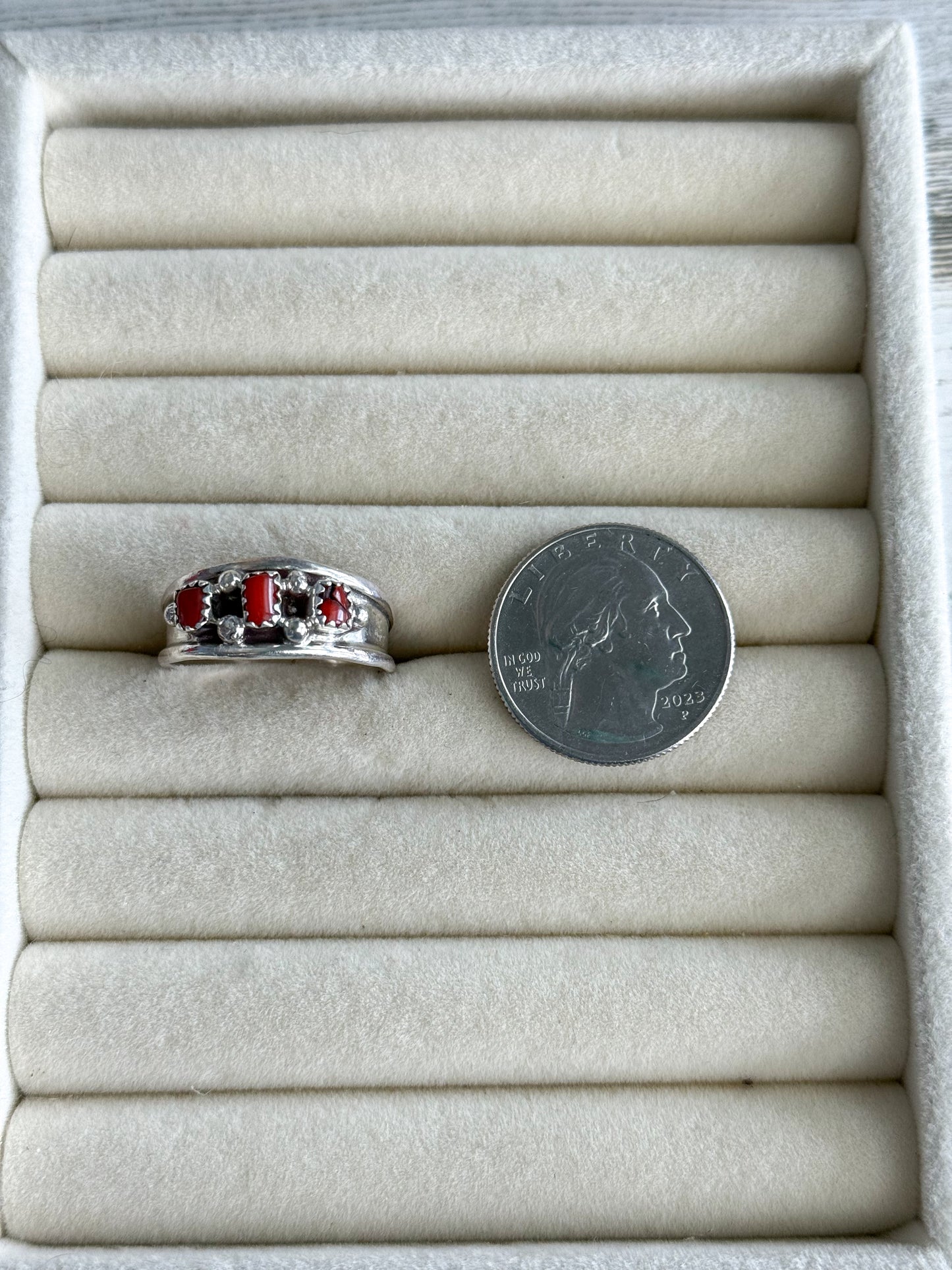 Native American 3 Coral Stone Ring 12