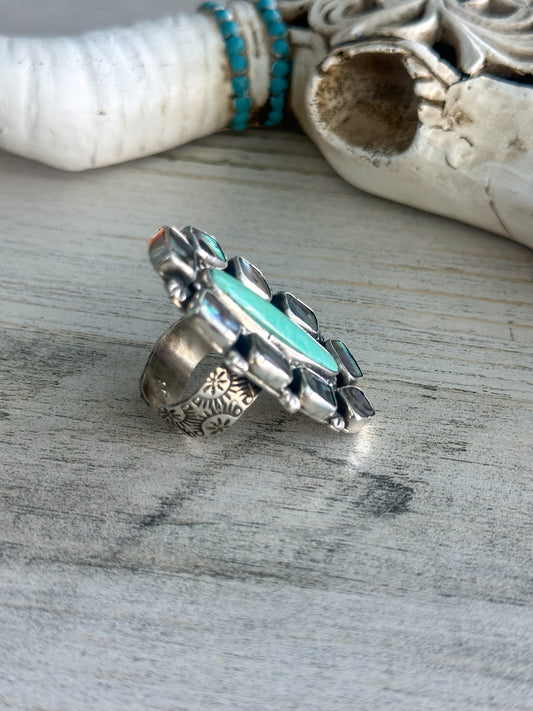 Native Made Abalone & Turquoise Adjustable Ring