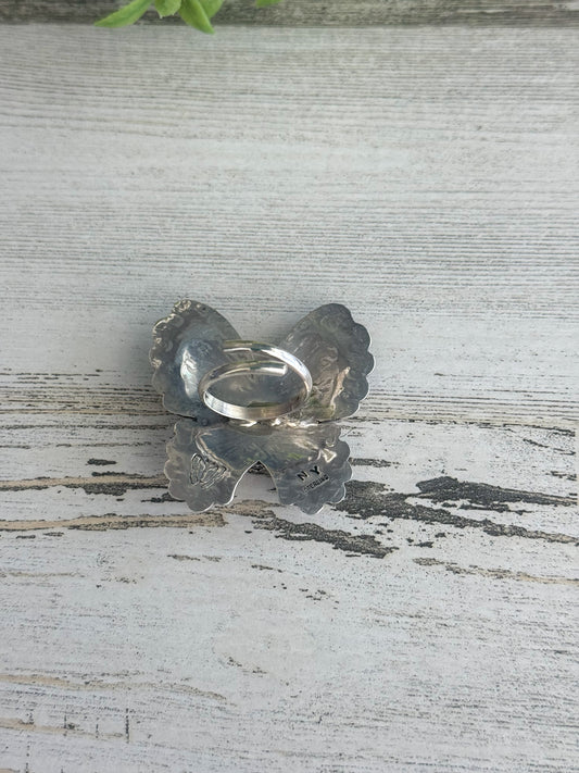 Native American Pink Conch Butterfly Adjustable Ring