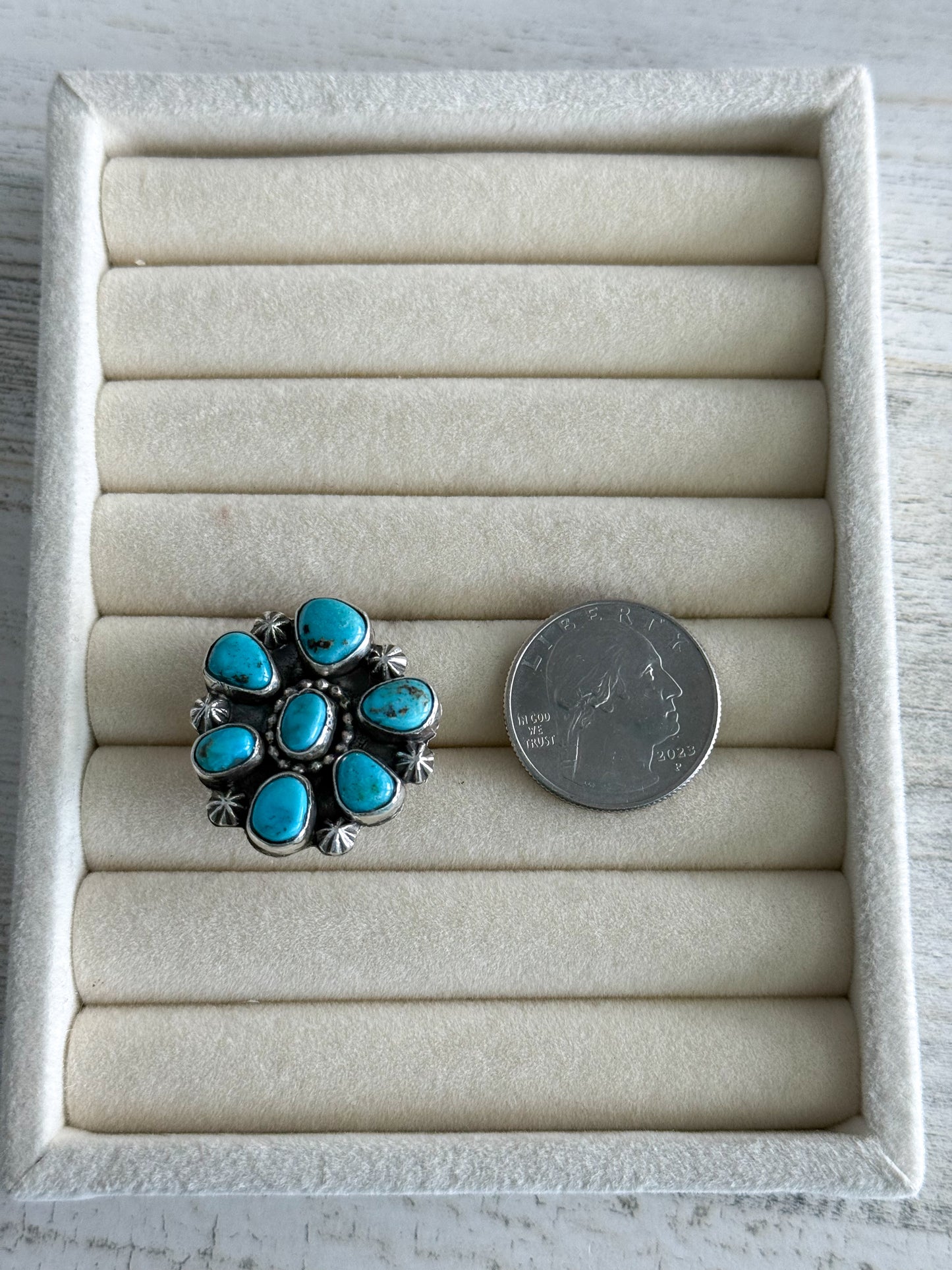Native Made Turquoise Cluster Ring 9 Adjustable