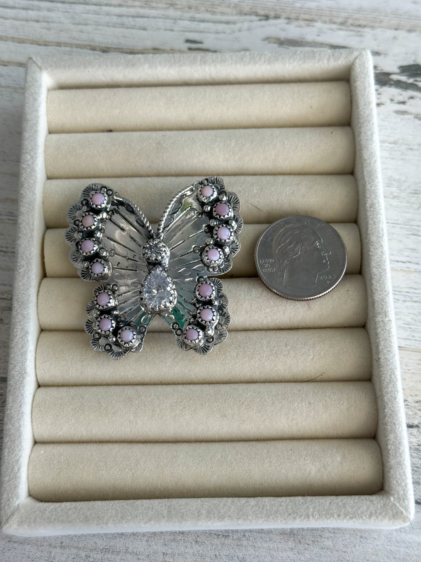 Native American Pink Conch Butterfly Adjustable Ring