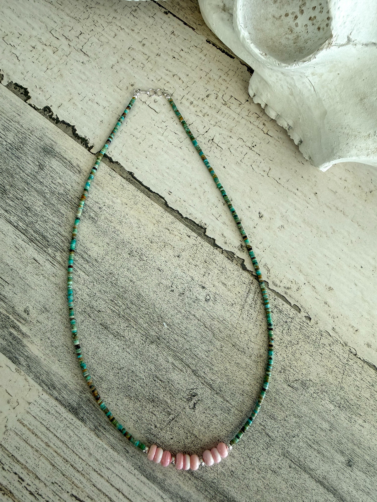 Native American Turquoise & Pink Conch Necklace