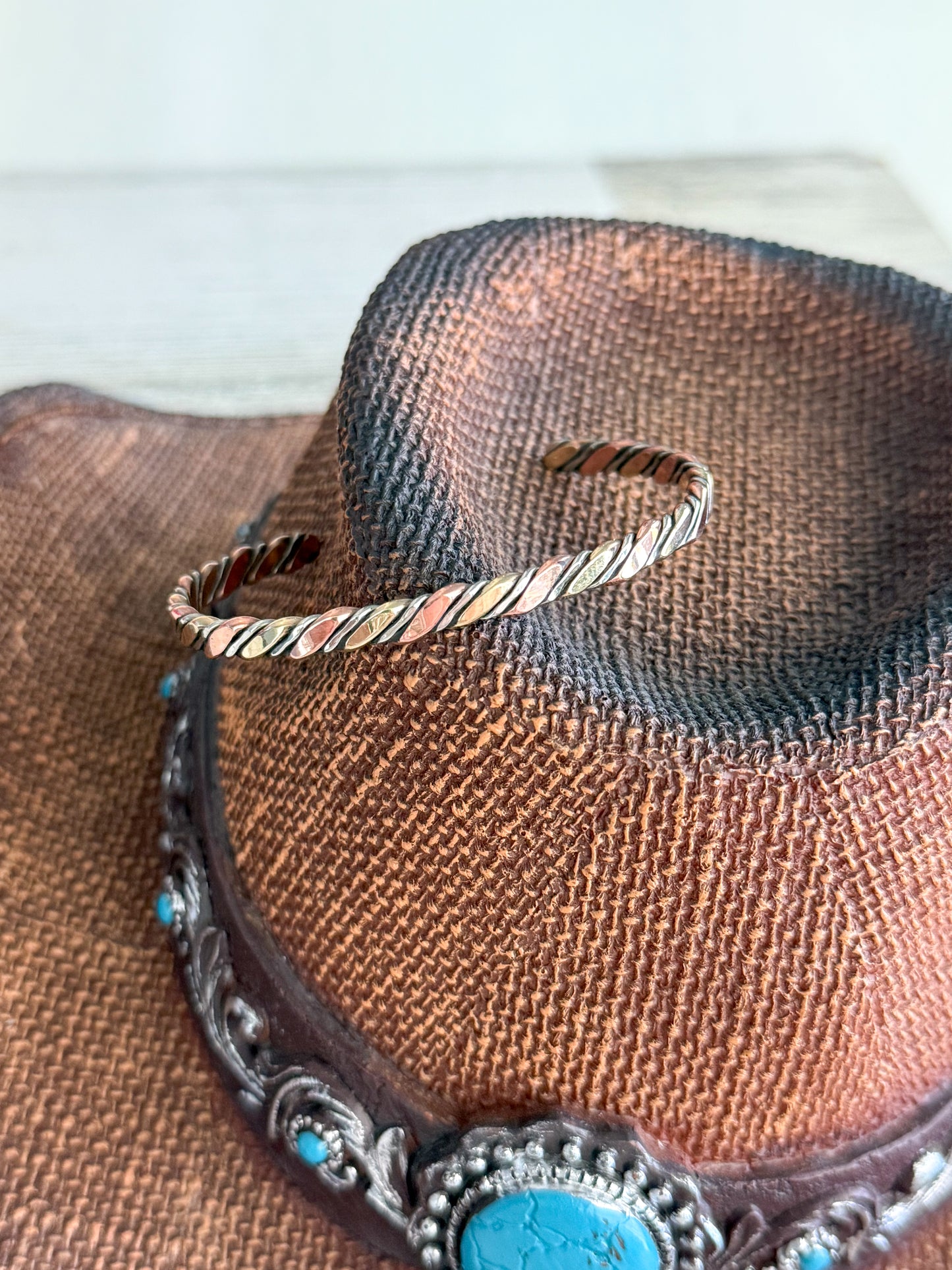 Native American Copper Nickel & Brass Bracelet 6-3/8"