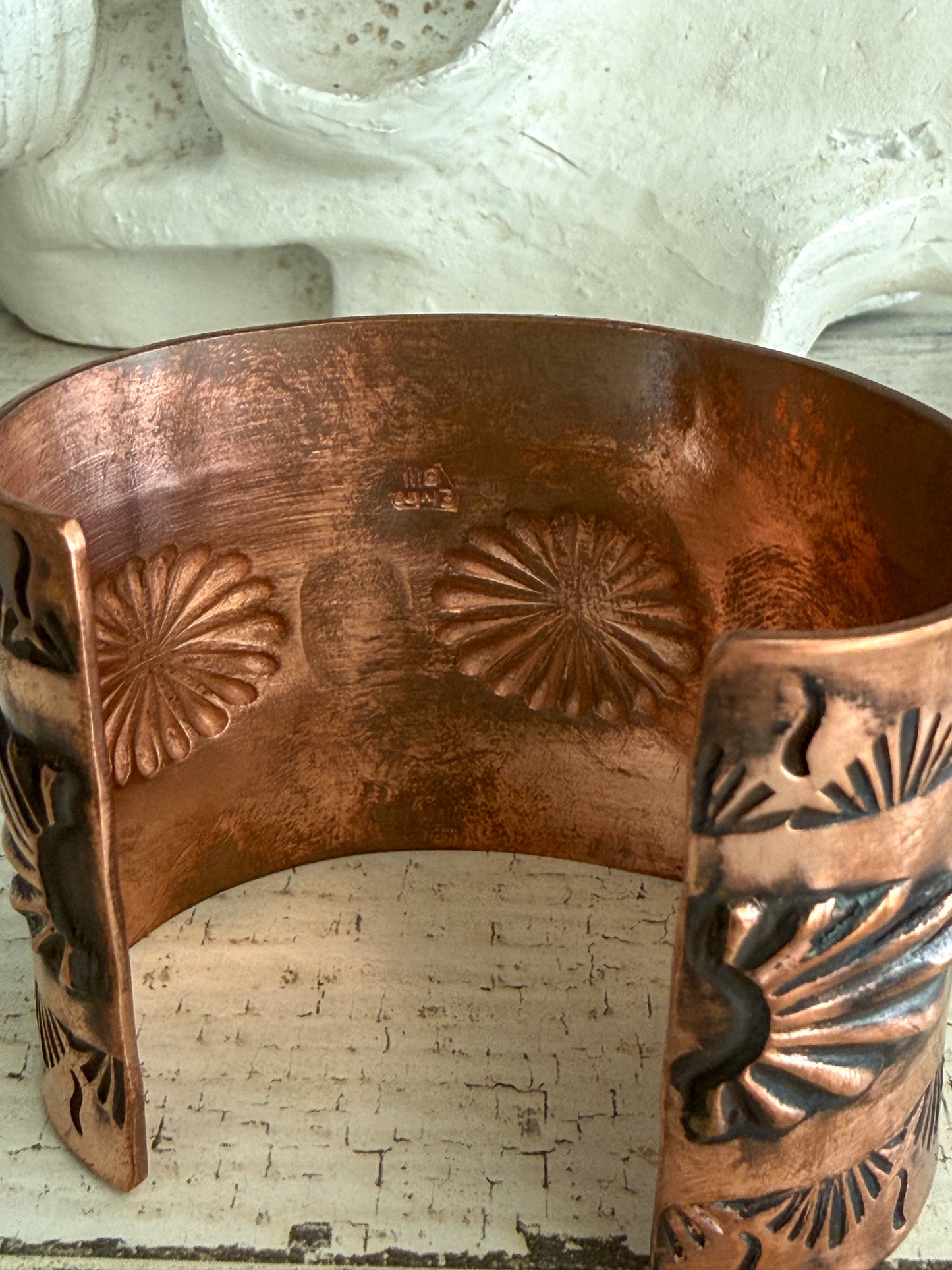 Native American Stamped Copper Cuff 7-1/8"