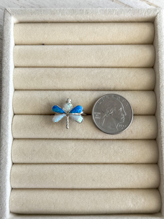 Native American Blue Opal Dragonfly Ring 7.5