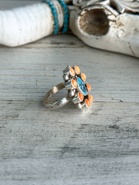 Native American Made Turquoise & Spiny Adjustable Ring
