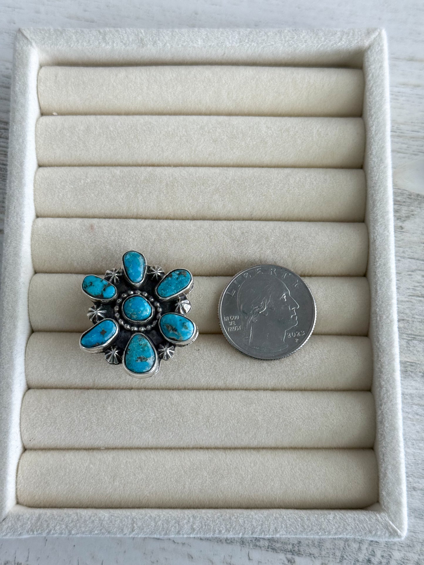 Native Made Turquoise Cluster Ring 8 Adjustable