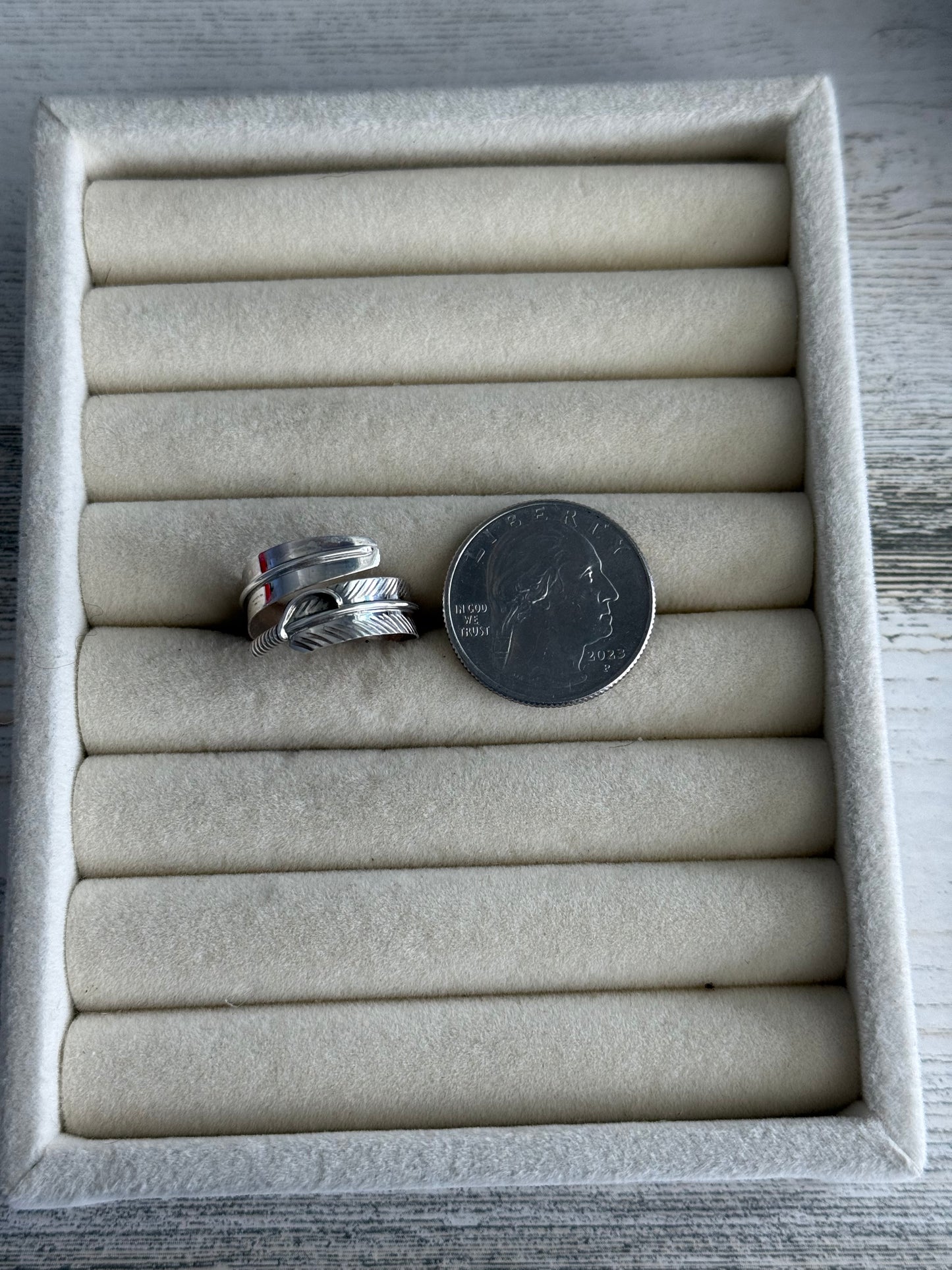 Native American Sterling Feather Wrap Adjustable 8 Ring