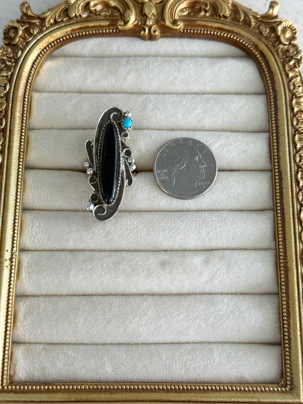 Native American Black Onyx & Turquoise Ring 8