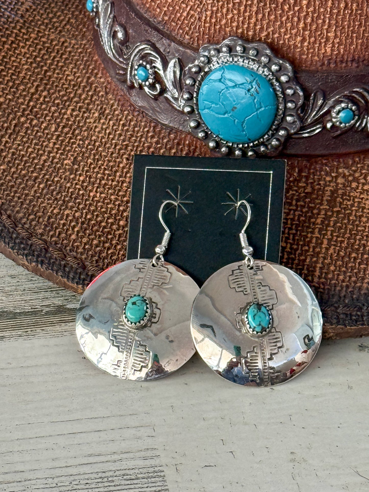 Native American Silver Concho Turquoise Earrings