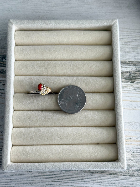 Native American Coral Sterling & Red Brass Ring 9