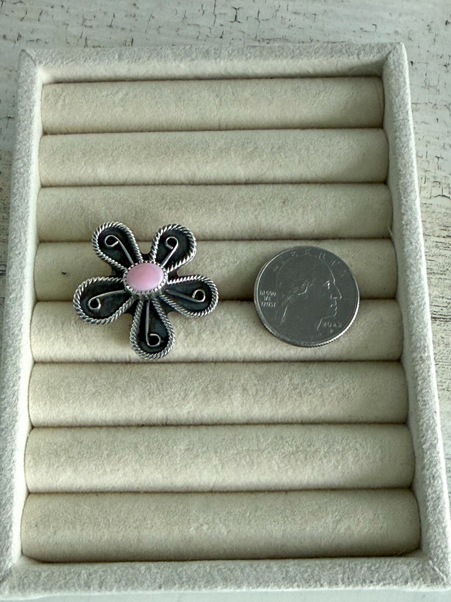 Native American Flower Pink Conch Ring 8