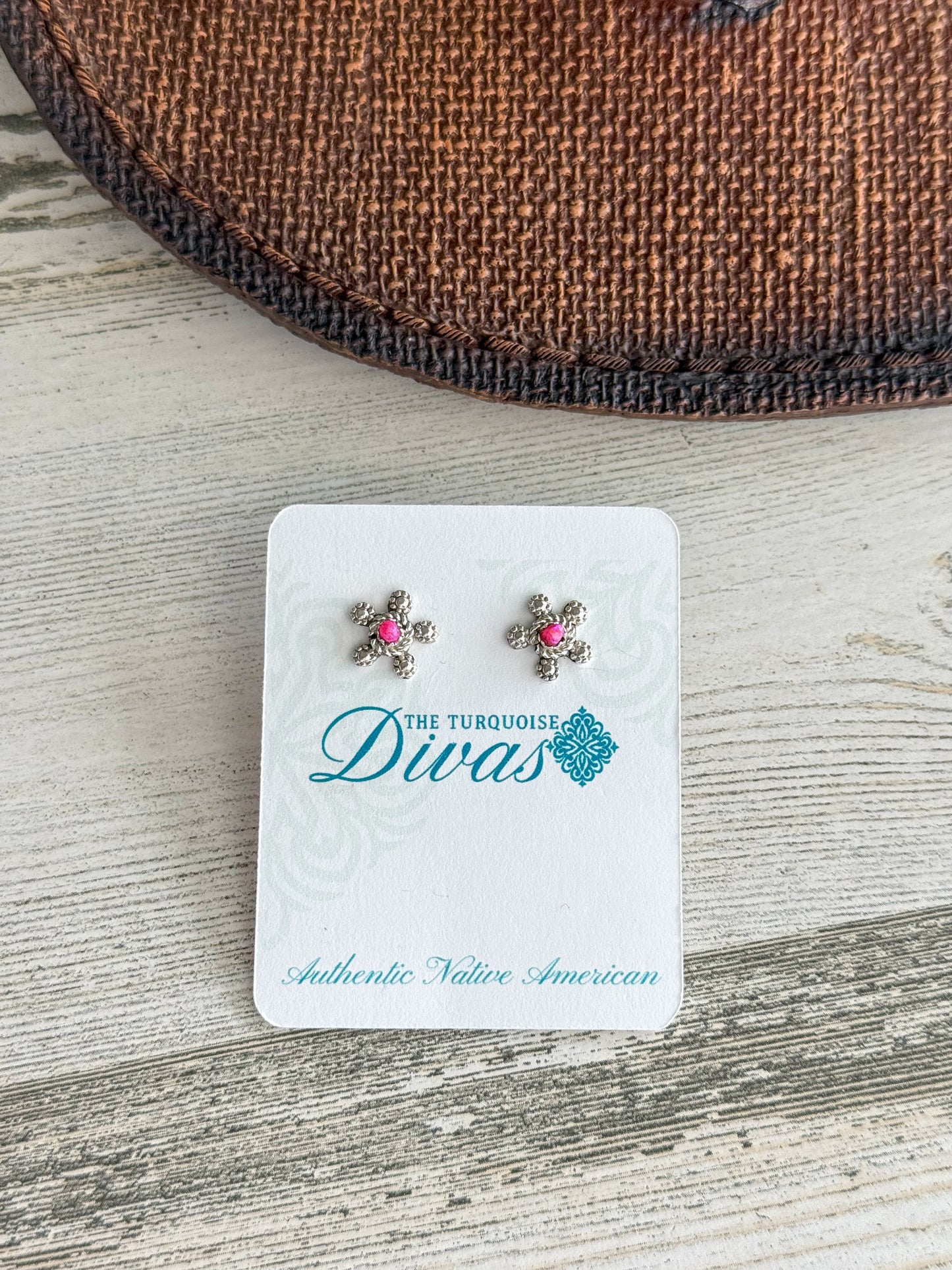 Native American Dark Pink Opal Studs