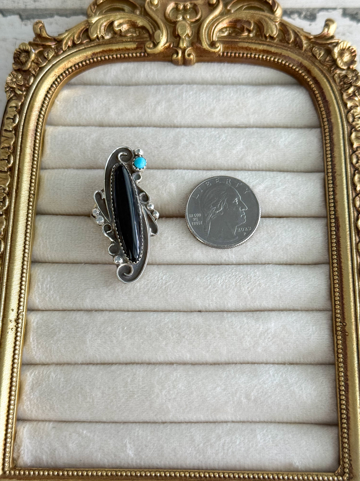 Native American Black Onyx & Turquoise Ring 9