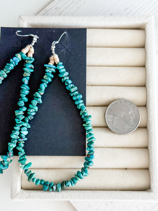 Native American Turquoise Nugget Hoop Earrings