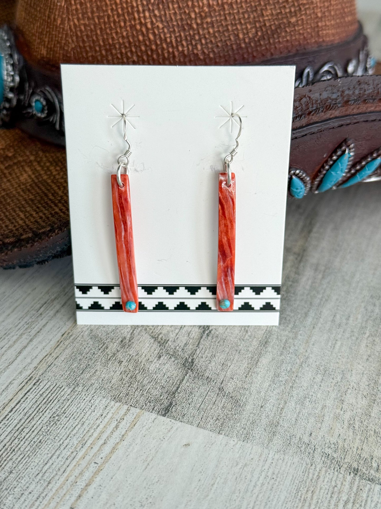 Native American Red Spiny & Turquoise Earrings