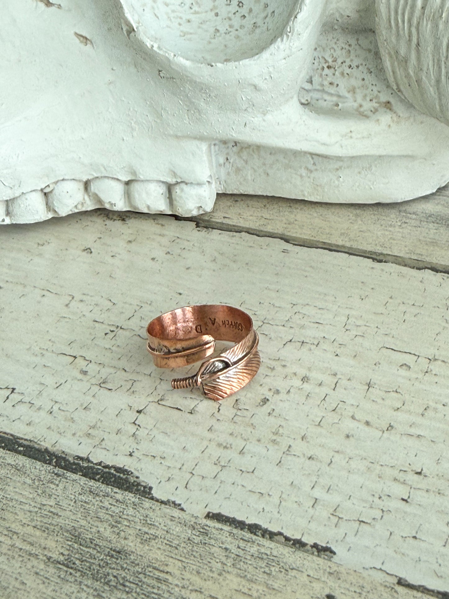 Native American Copper Leaf Adjustable Ring