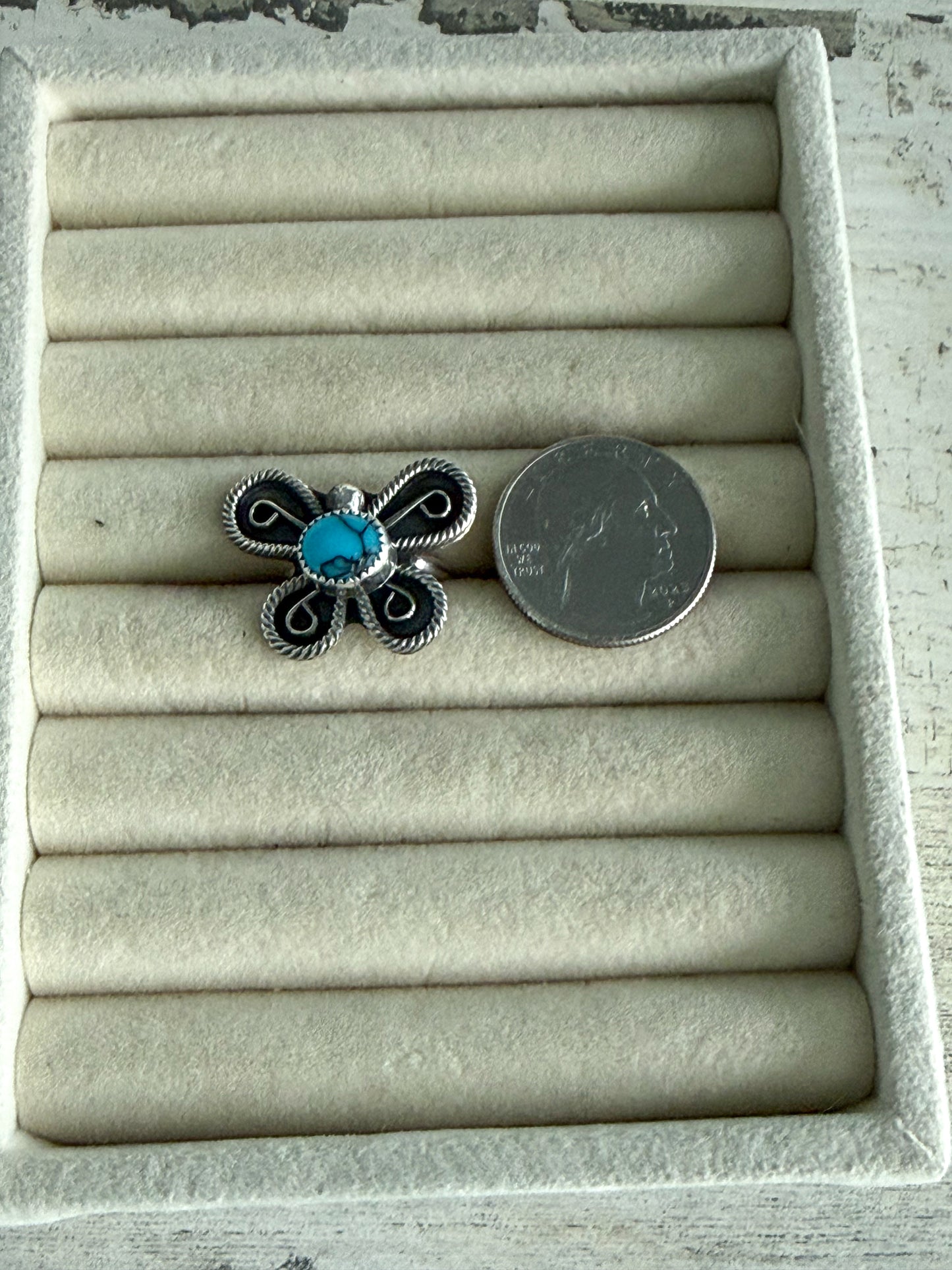 Native American Butterfly Turquoise Ring 6.75
