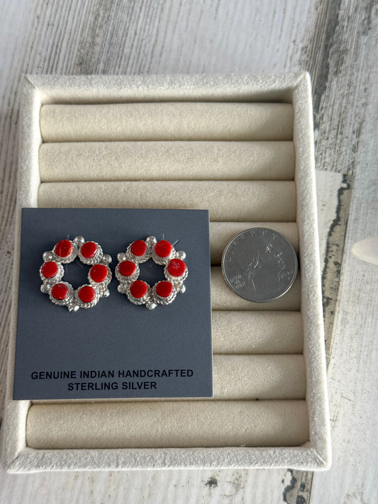Native American Coral Circle Earrings