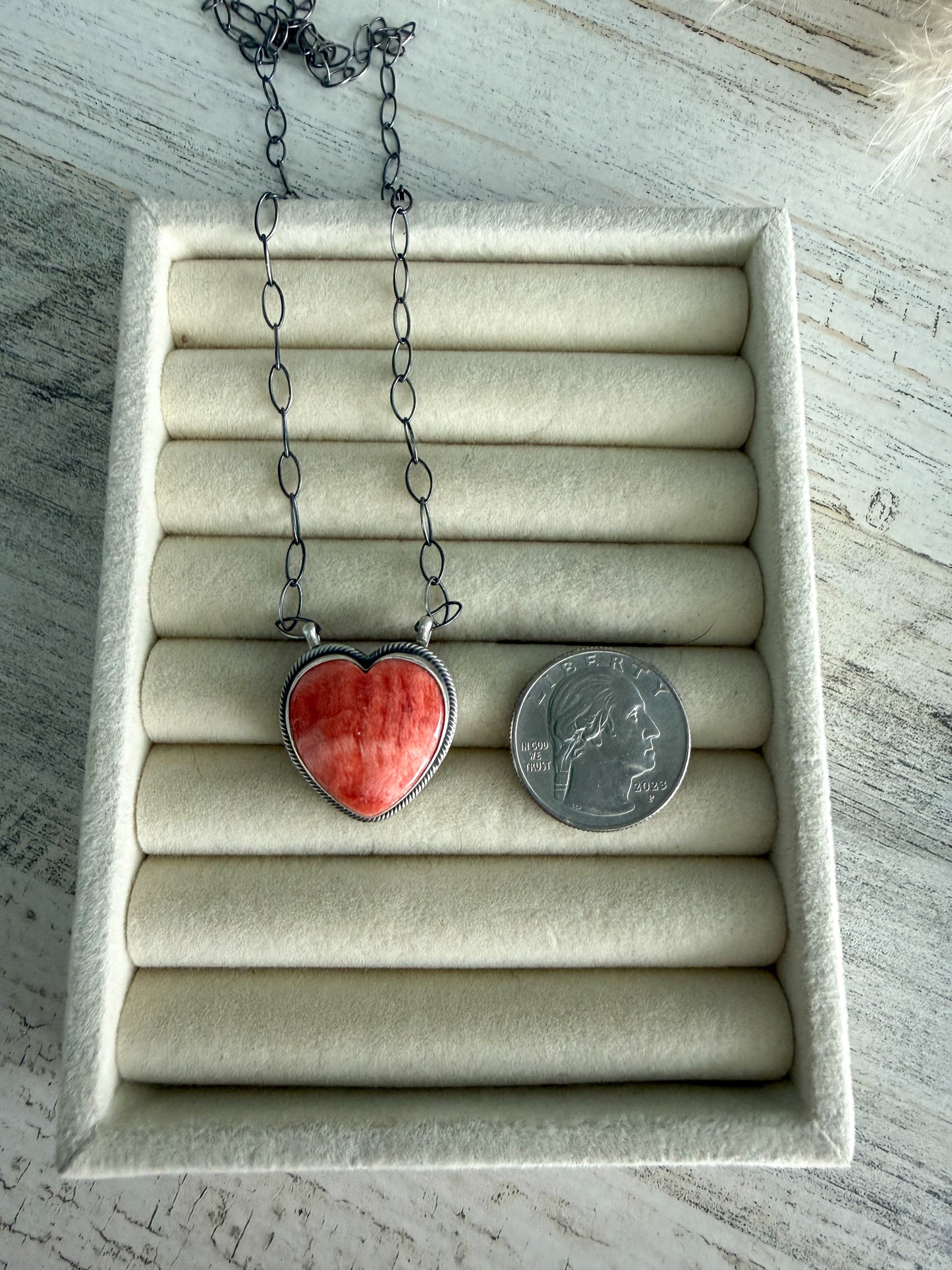 Native American Red Spiny Heart Necklace 18"