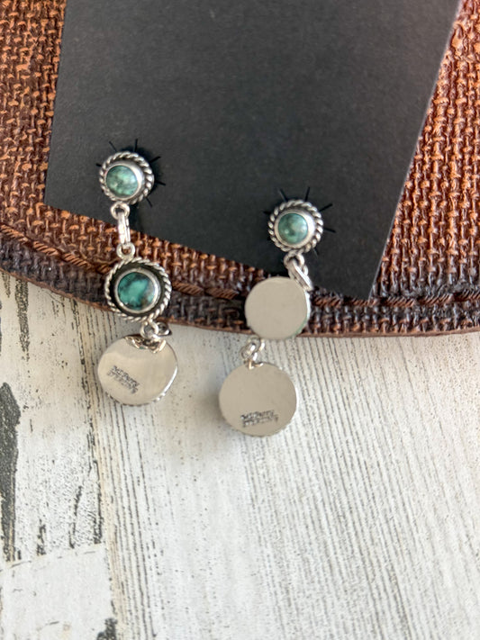 Native American 3 Turquoise Stone Dangle Earrings