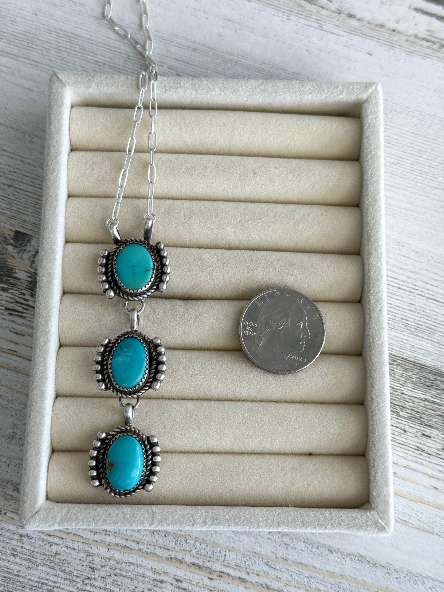 Native American 3 Turquoise Stone Necklace 18"