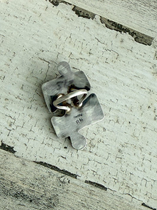 Native American Puzzle Piece Turquoise Ring 7