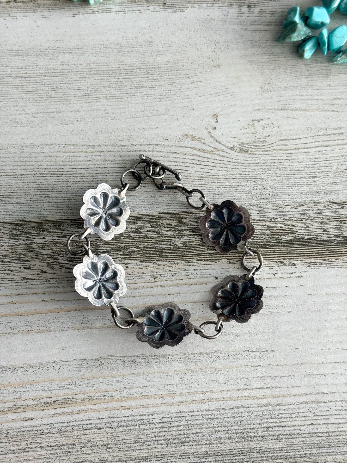 Native American Sterling & Turquoise Concho Bracelet