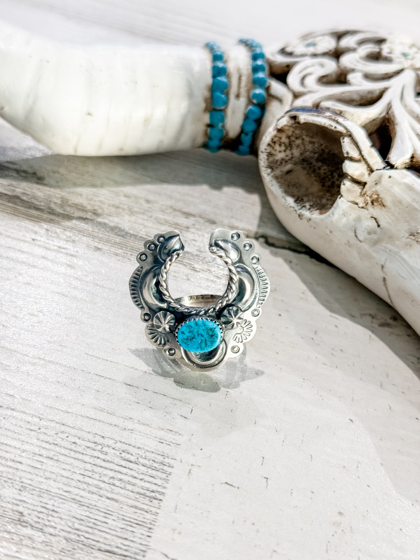 Native Made Turquoise Horseshoe Ring Adjustable