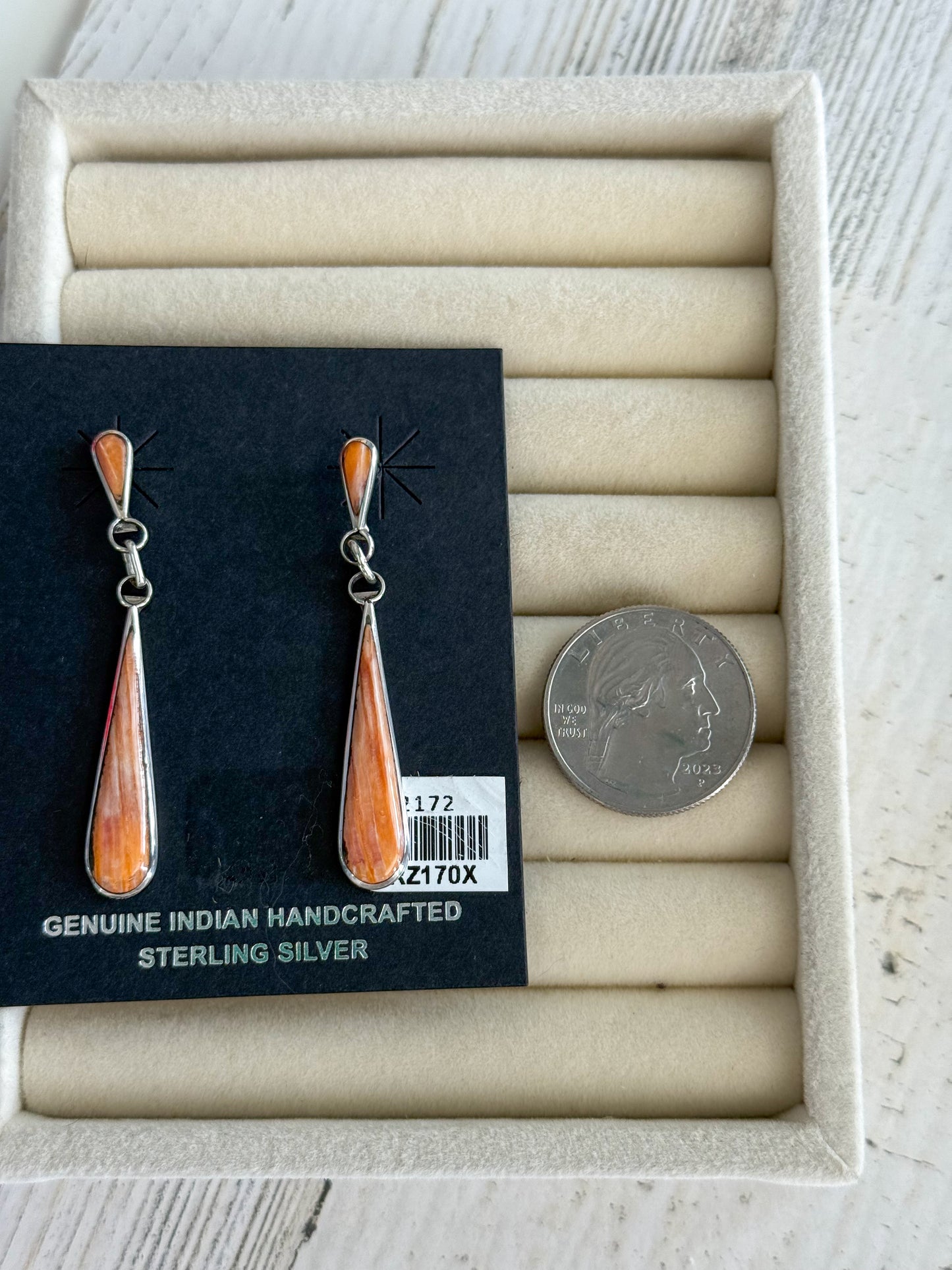 Native American Tear Drop Orange Spiny Dangles