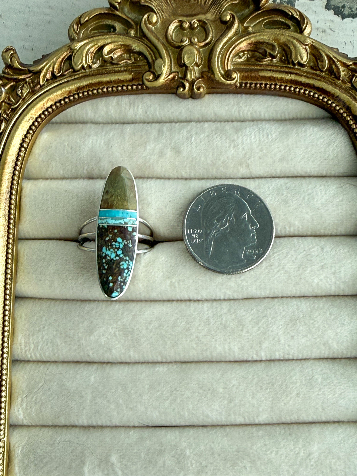 Native American #8 Turquoise Inlay Ring 8.5