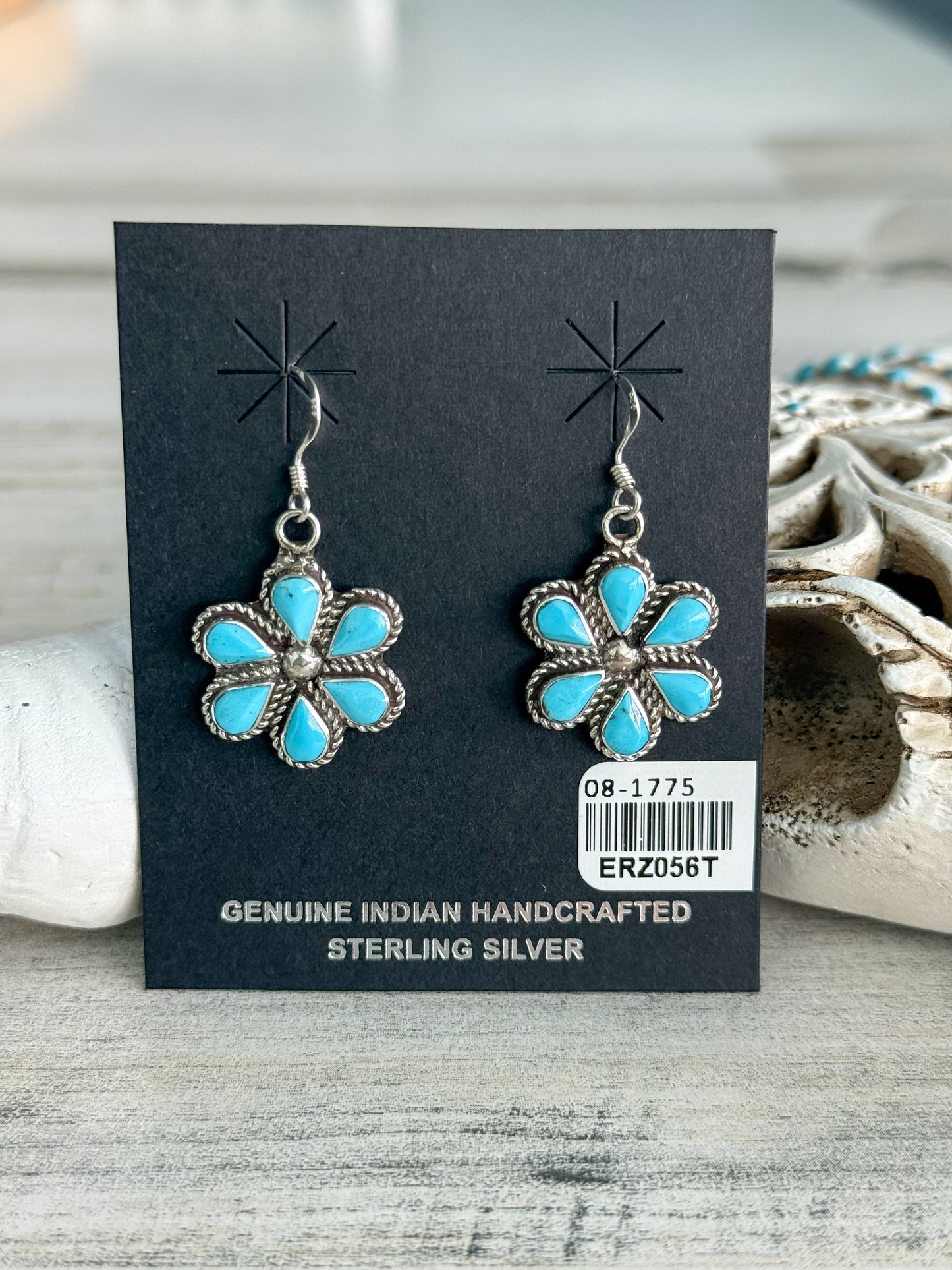 Native American Made Turquoise Flower Earrings