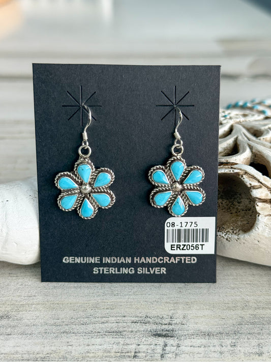 Native American Made Turquoise Flower Earrings
