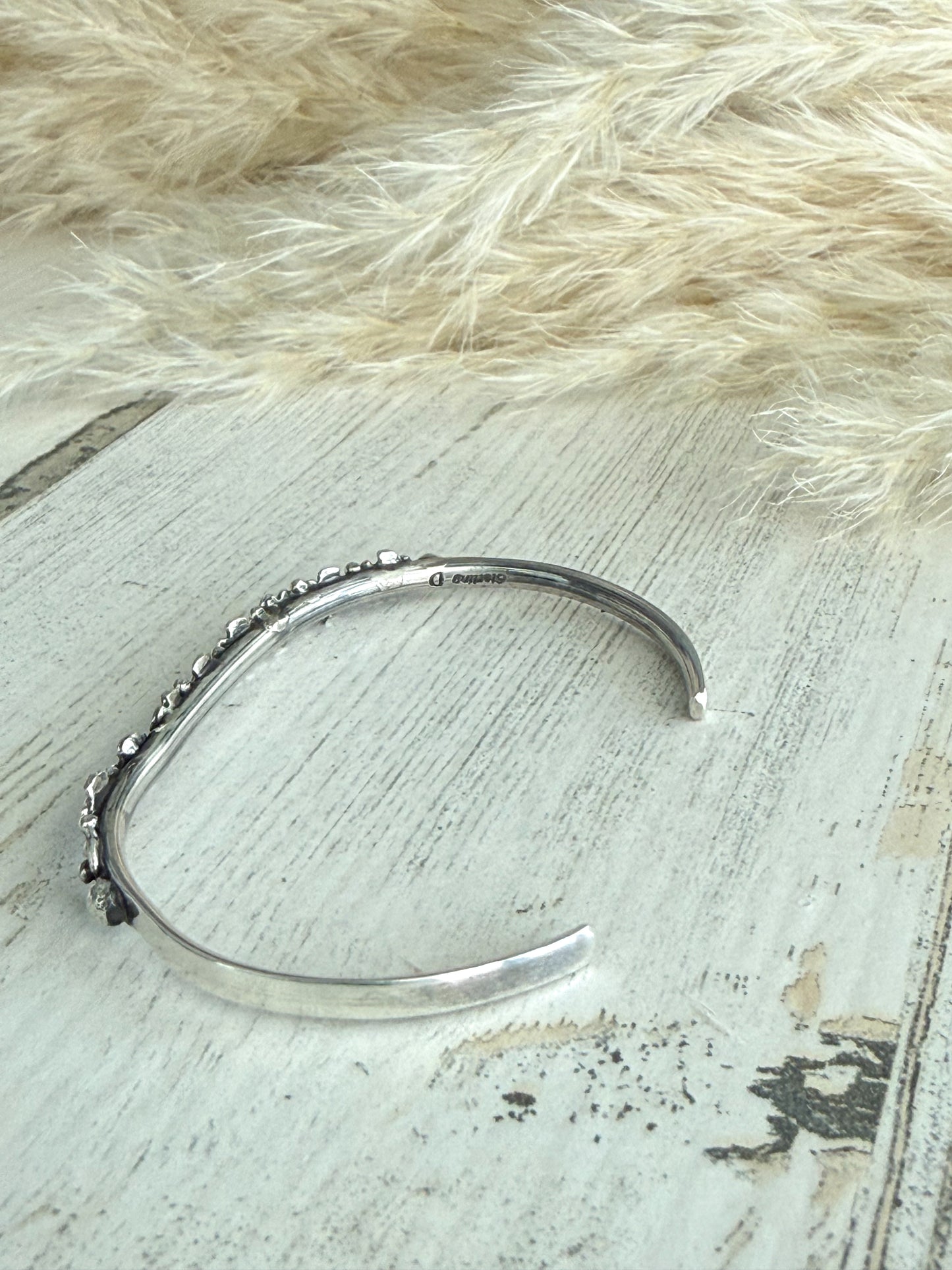 Native American Sterling Flower Cup Cuff 6.5”