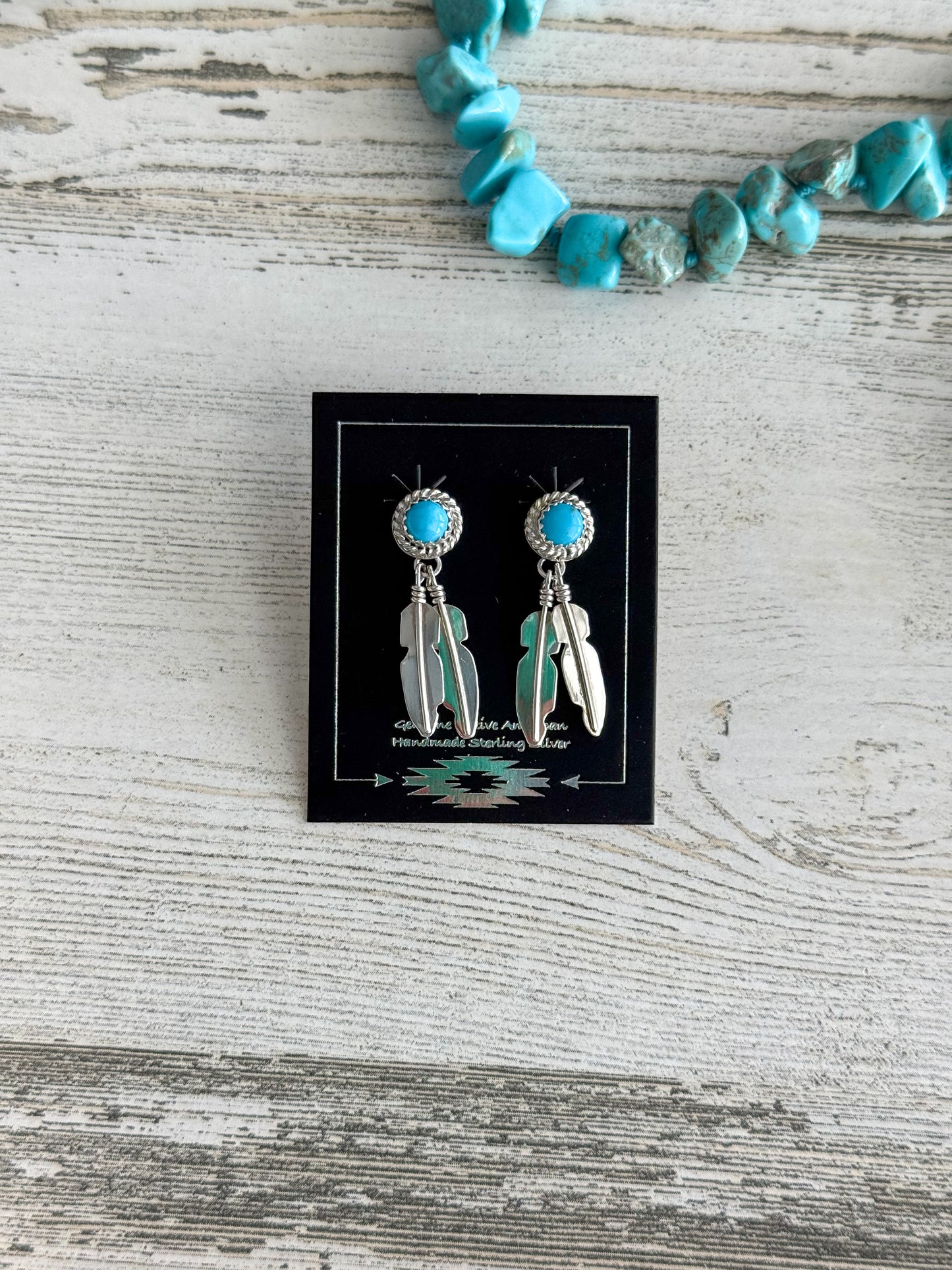 Native American Turquoise Feather Earrings