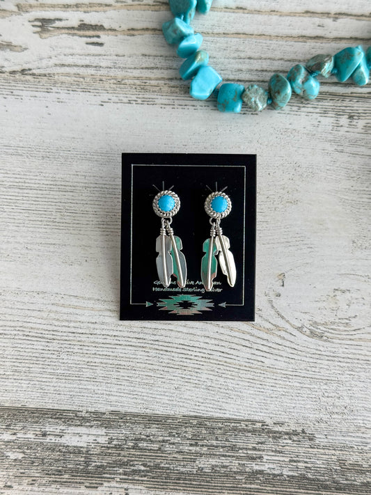 Native American Turquoise Feather Earrings