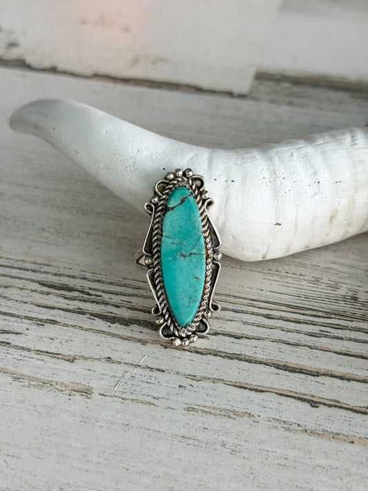 Native American Made Turquoise Marquis Ring 8