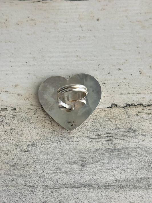 Native American Pink Conch Heart Cluster Adjustable Ring