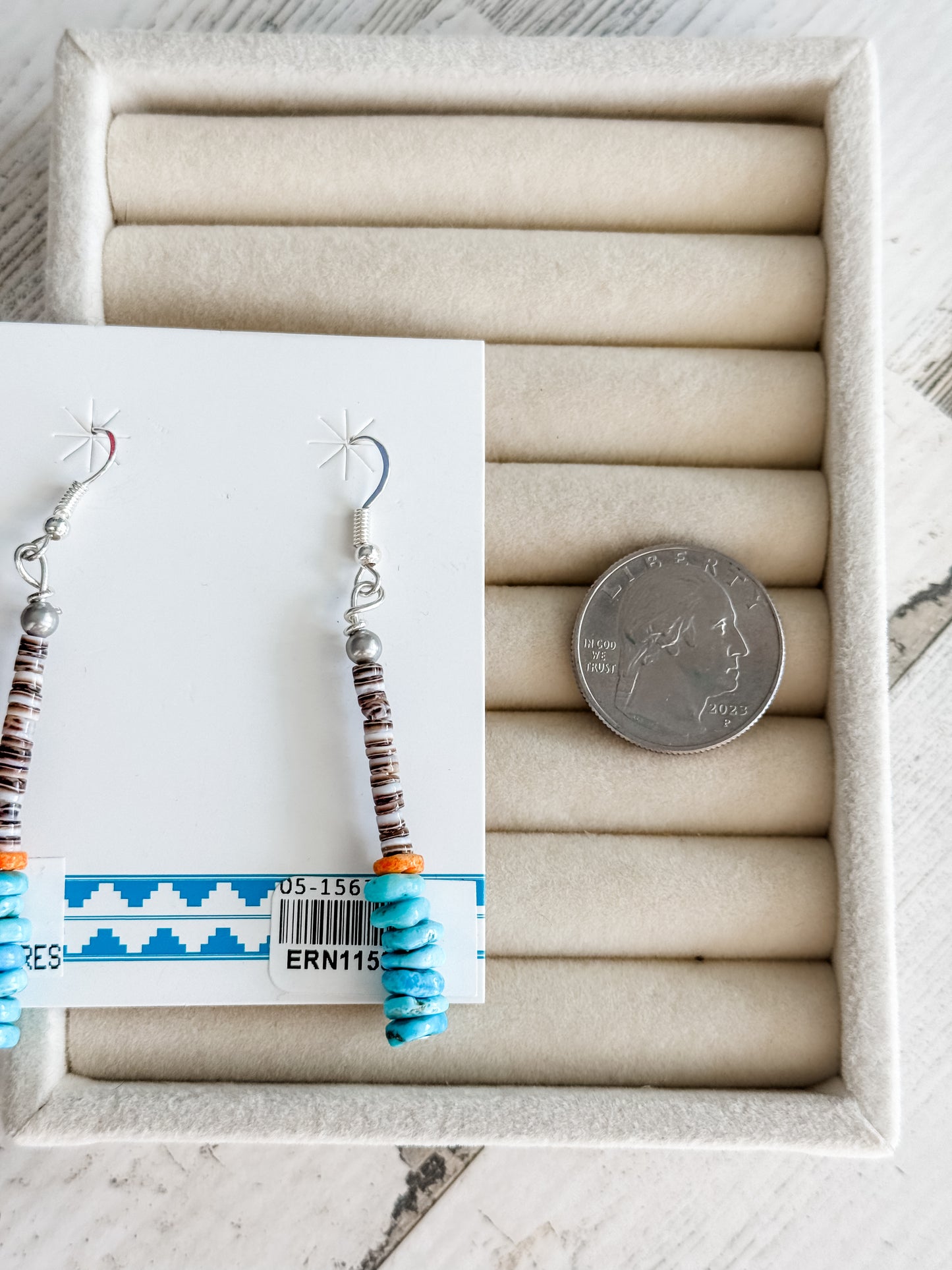 Native American Turquoise & Orange Spiny Heishi Earrings
