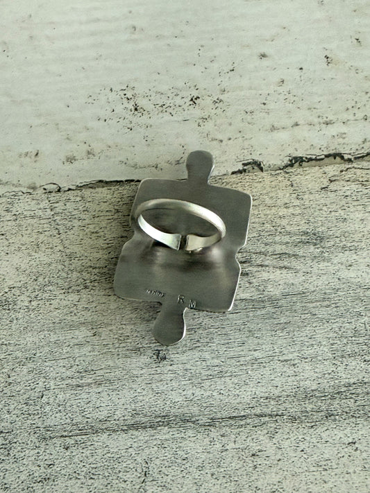 Native American Puzzle Piece Turquoise Ring 8.25