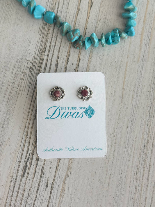 Native American Sterling Flower Purple Spiny Studs