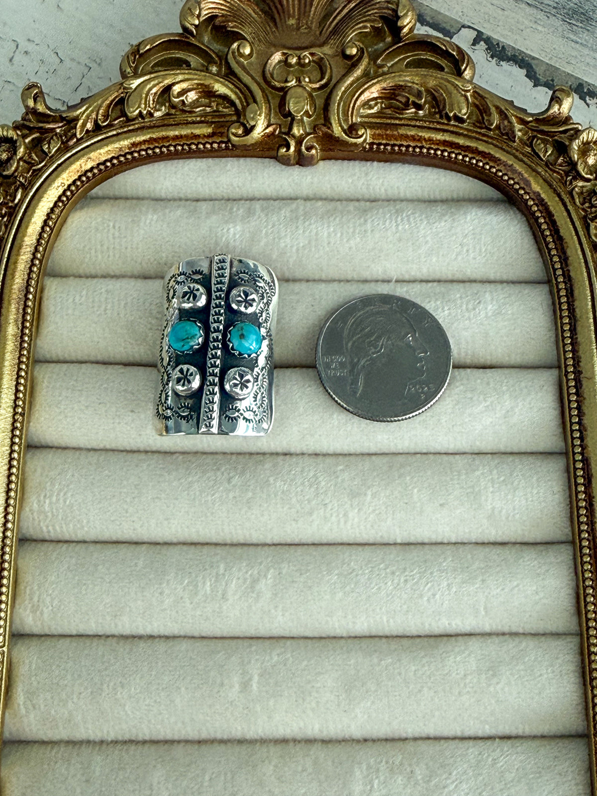 Native American Turquoise Concho Ring 6.5
