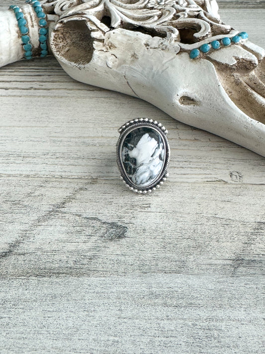 Native Made White Buffalo Ring Size 7.5