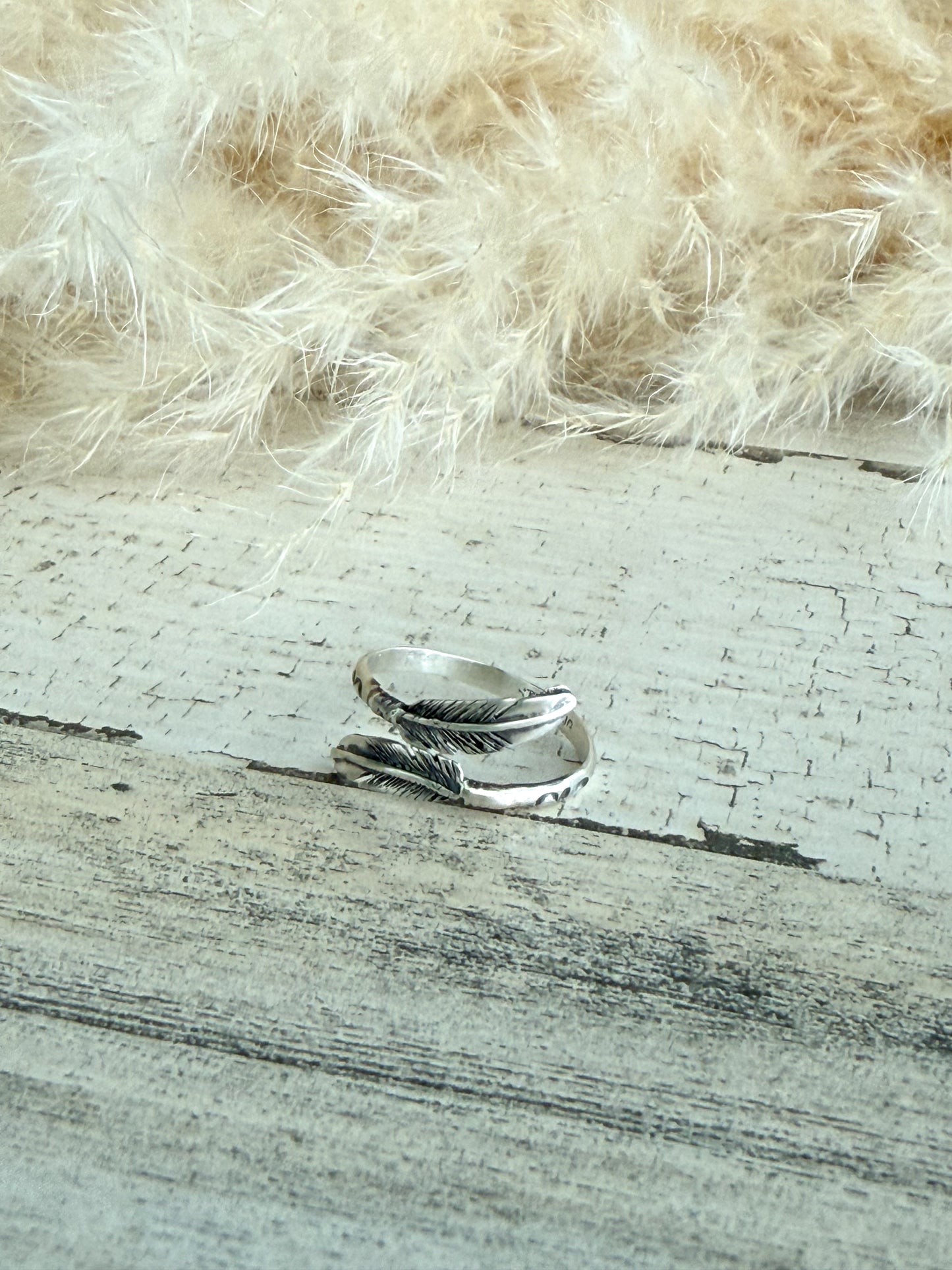 Native American Sterling Feather Adjustable Ring 8.5