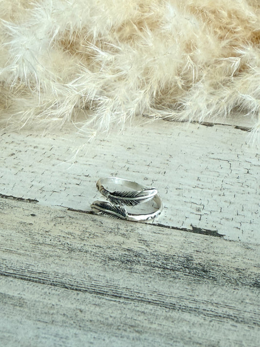 Native American Sterling Feather Adjustable Ring 8.5