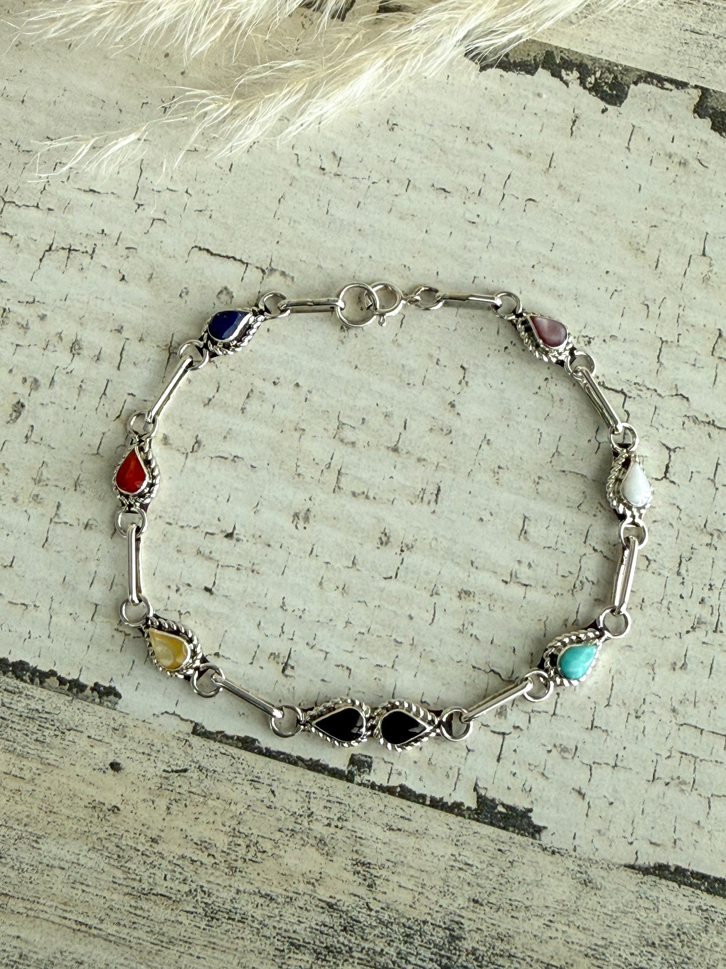 Native American Multi Stone Link Bracelet