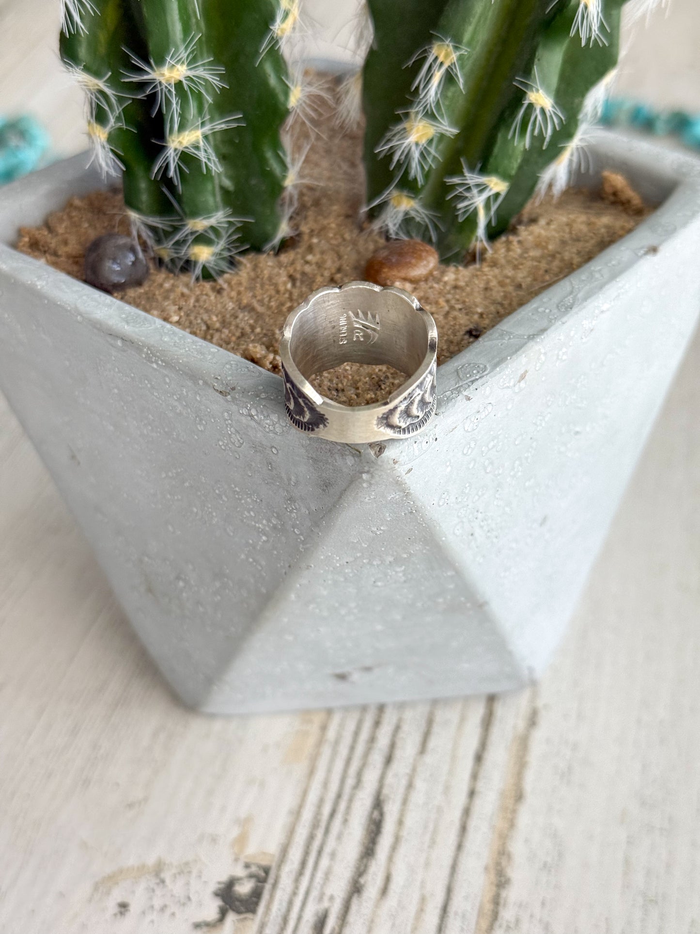 Native American Sterling Stamped Band Ring 7